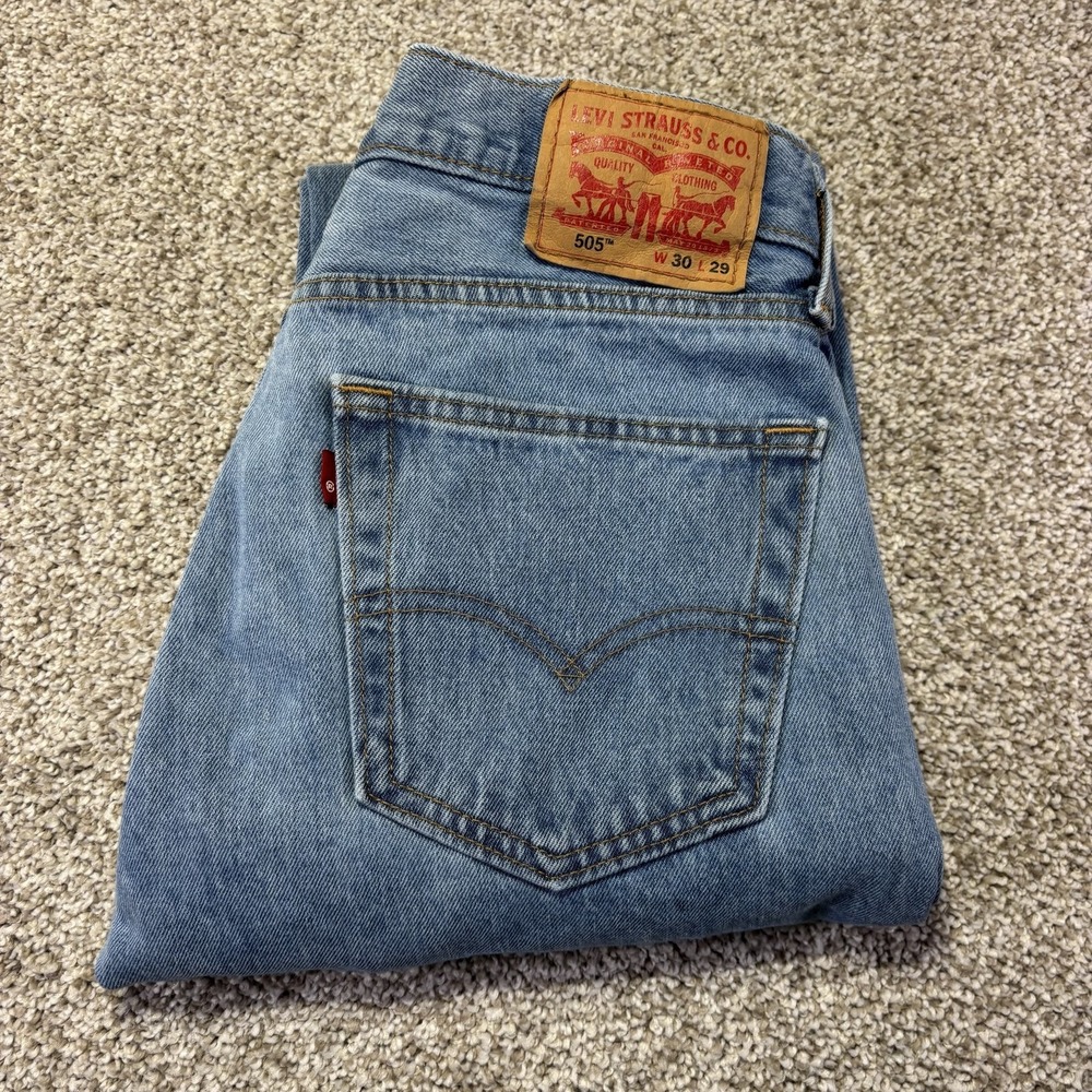 Levis 505 Jeans Mens 30x29 Light Wash Regular Straight Denim Pants 00505-4834